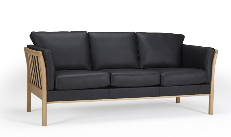 Aya 3 Pers. Sofa Black Leather, Oak