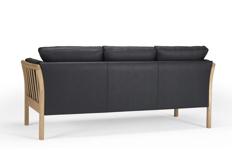 Aya 3 Pers. Sofa Black Leather, Oak