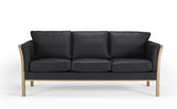 Aya 3 Pers. Sofa Black Leather, Oak