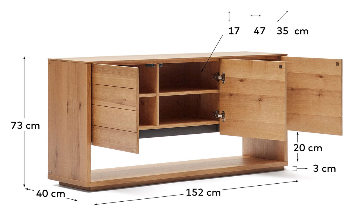 ALGUEMA Sideboard with 3 doors, Natural/oak veneer, 151x74