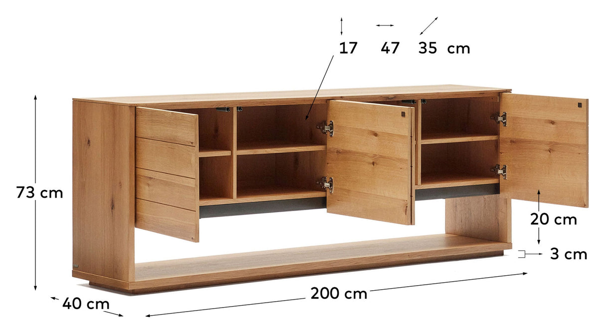 ALGUEMA Sideboard with 4 doors, Nature/Oak veneer, 200x40