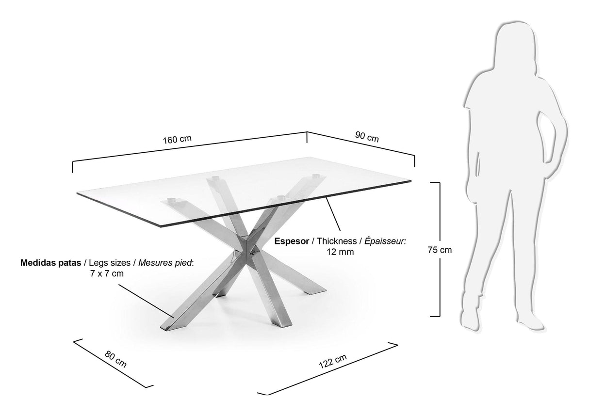 ARGO, Dining table 160x90cm, silver/glass