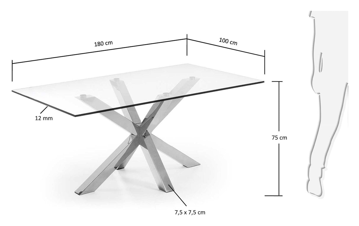 ARGO, Dining table 180x100cm, glass/silver