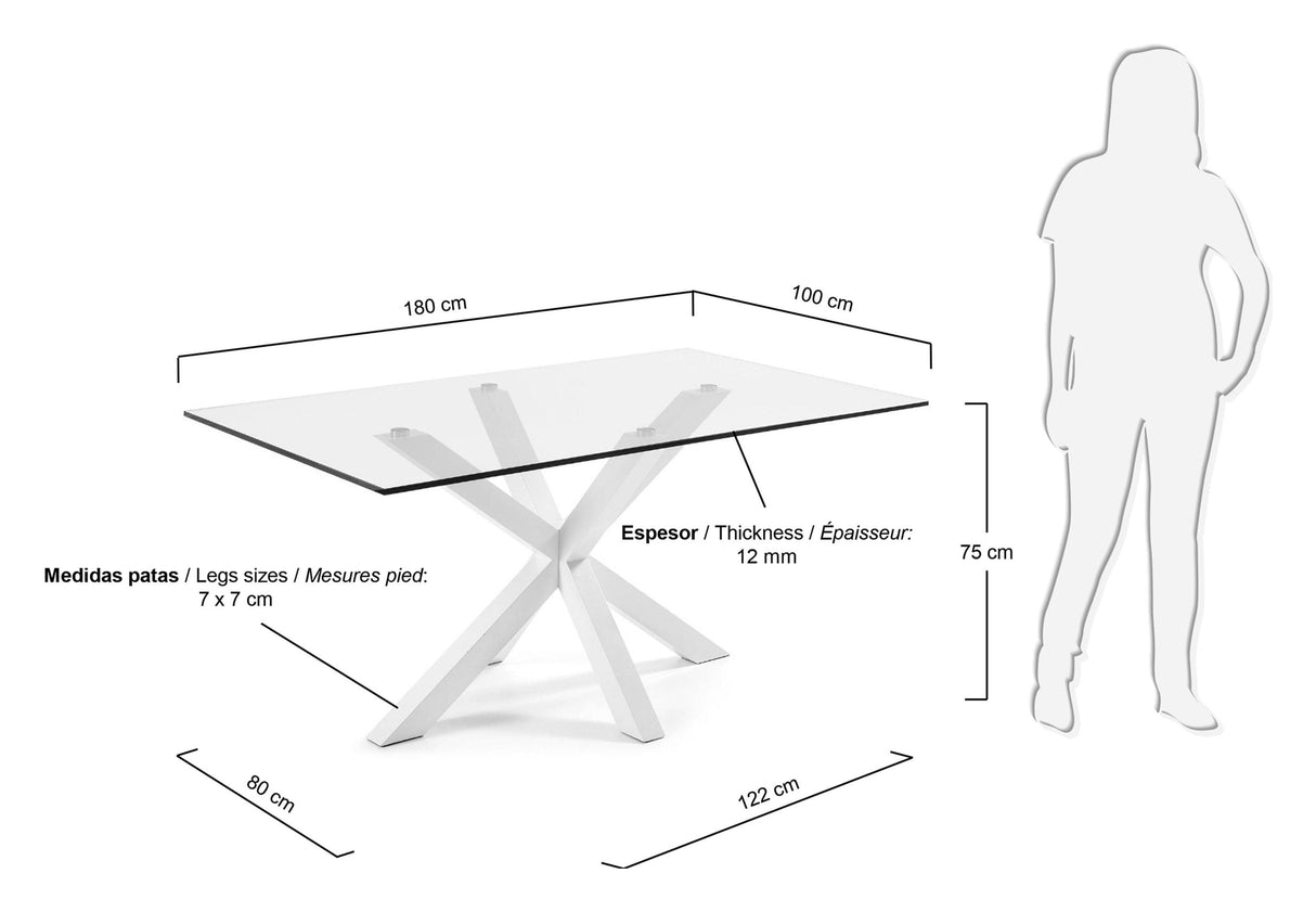 ARGO, Dining table 180x100cm, glass/white