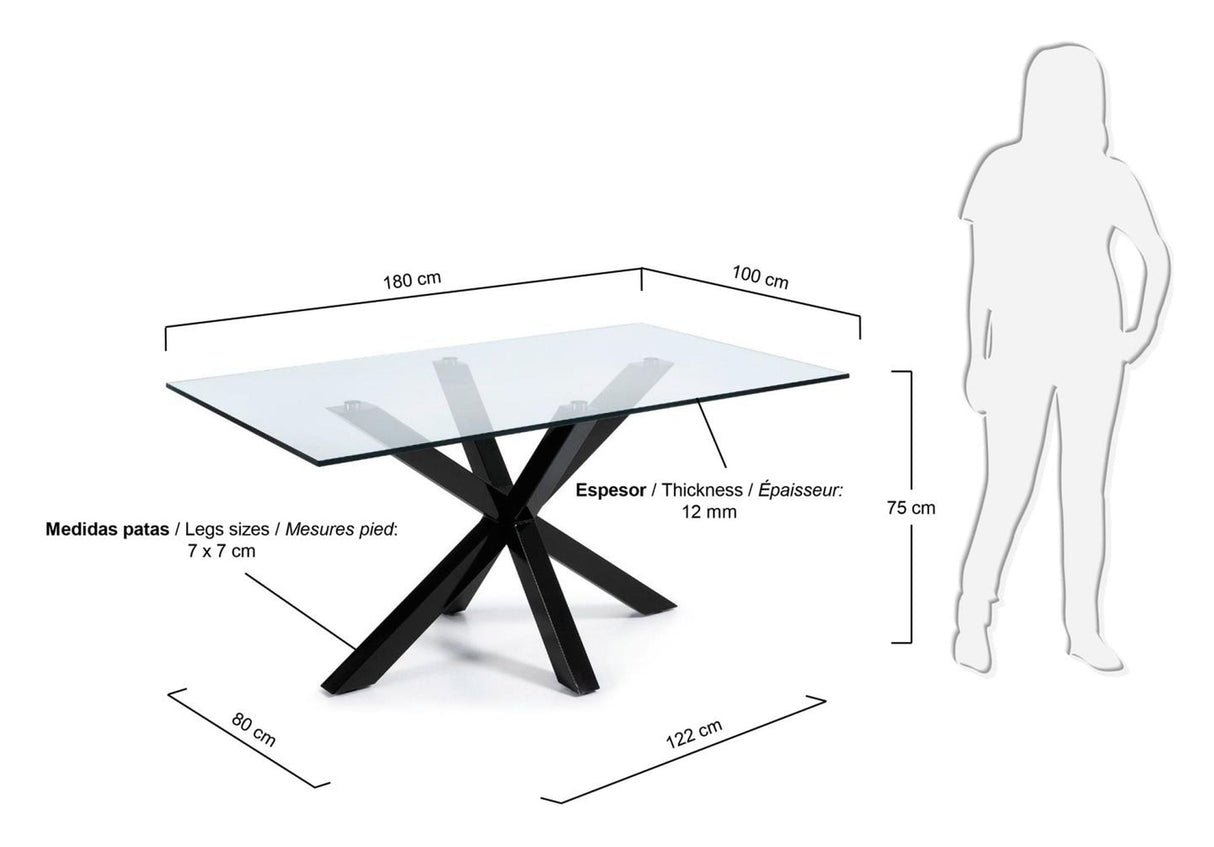 ARGO, Dining table 180x100cm, glass/black