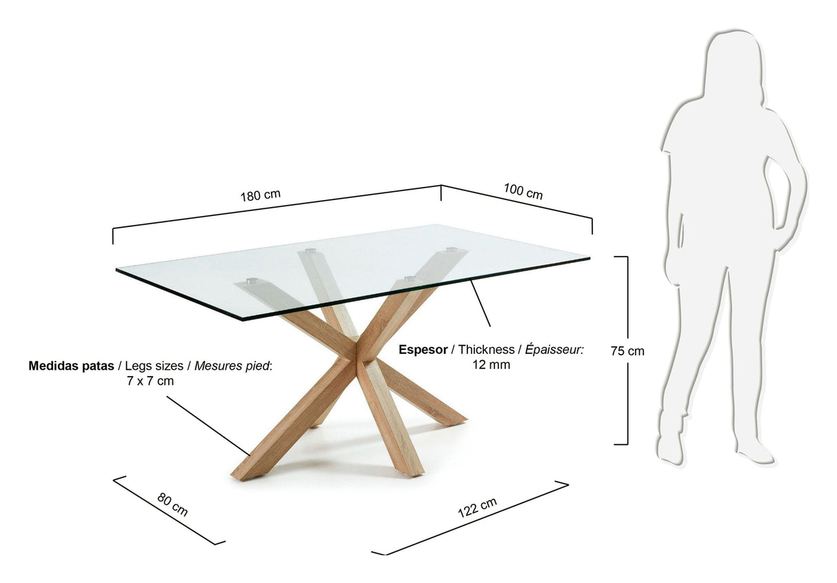 ARGO, Dining table 180x100cm, glass/oak