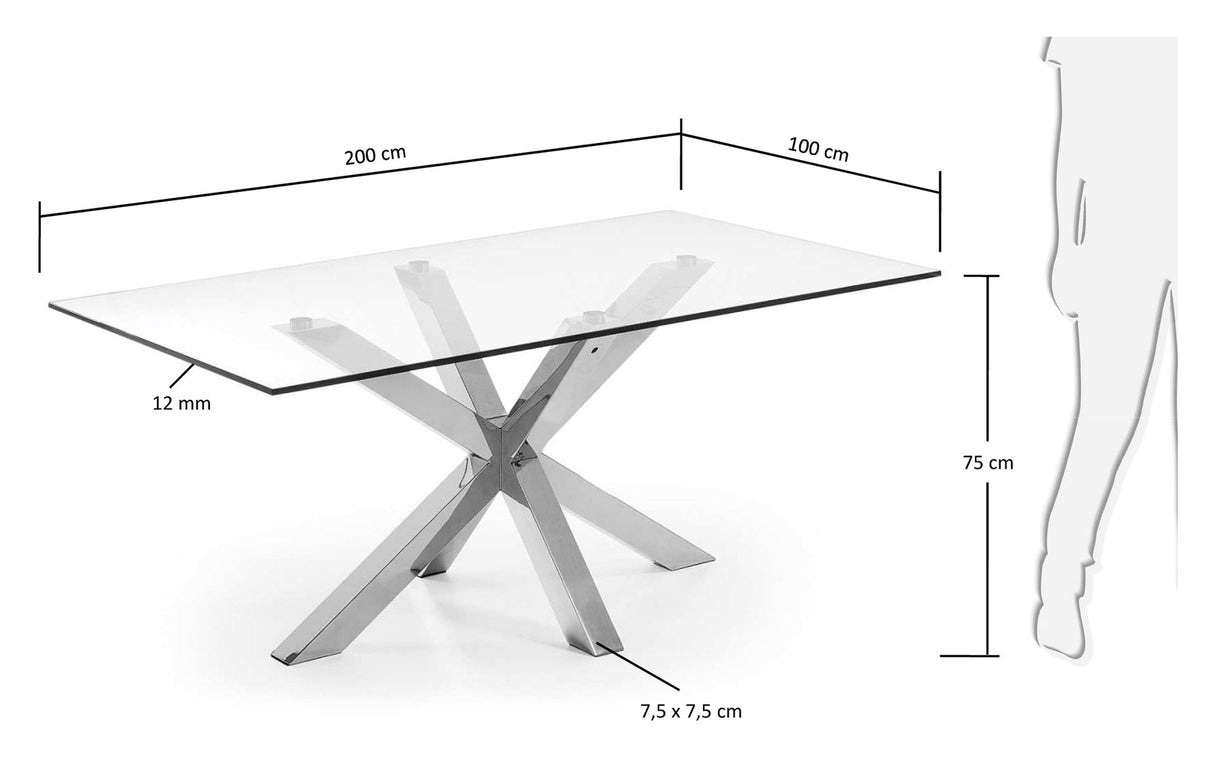 ARGO, Dining table 200x100cm, glass/silver