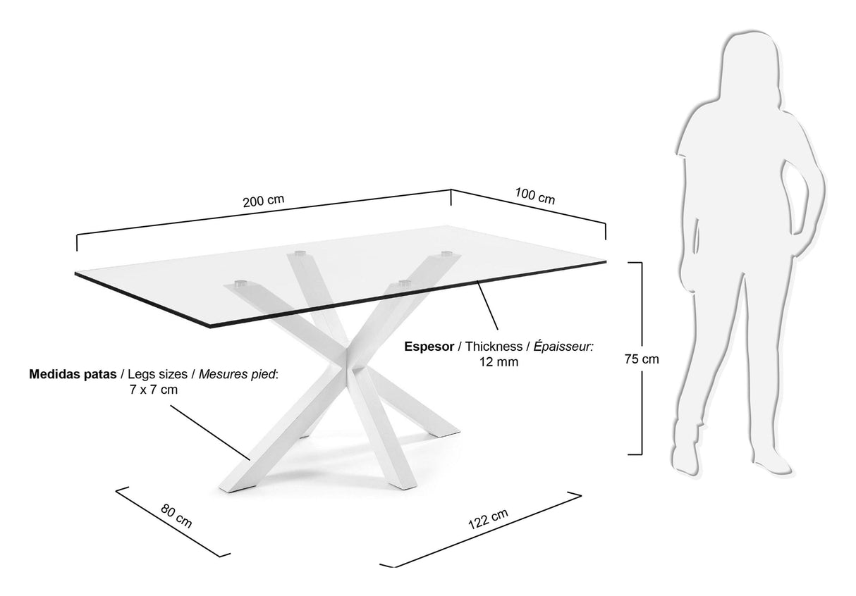 ARGO, Dining table 200x100cm, glass/white