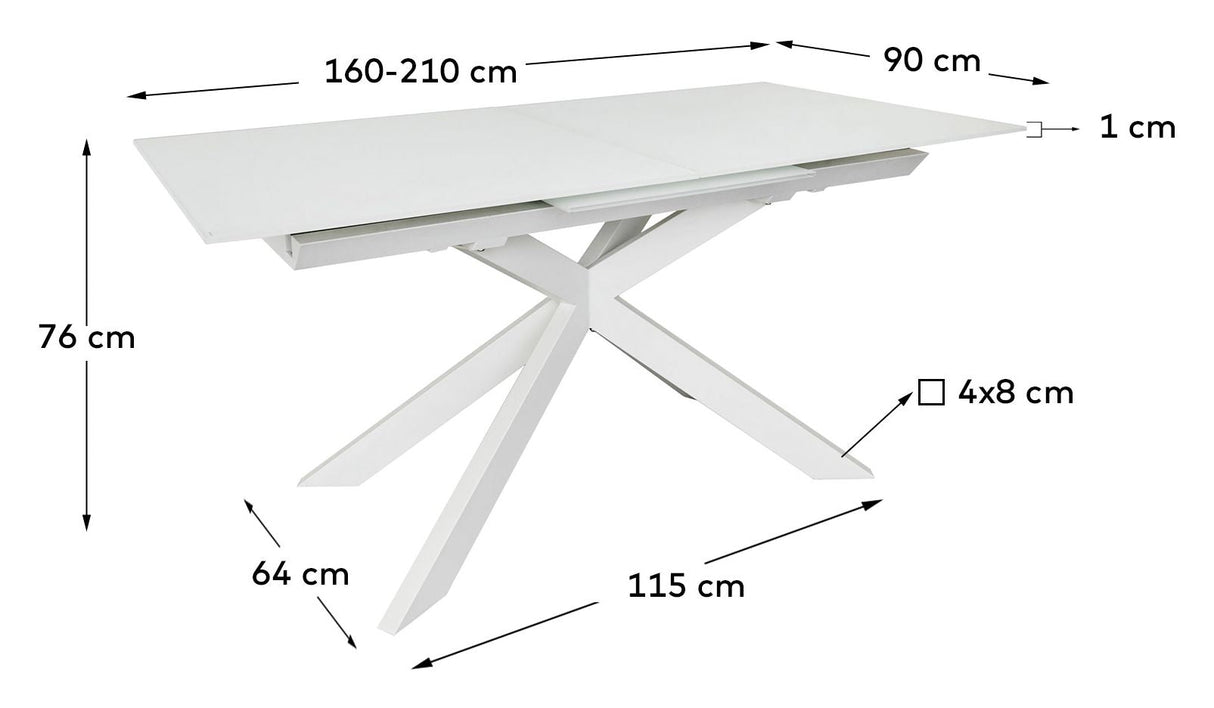 Atminda Extendable table 160x90, White glass and MDF