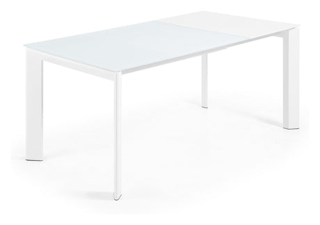 AXIS Dining table with pull-out, White Glass, 120 - 180x80