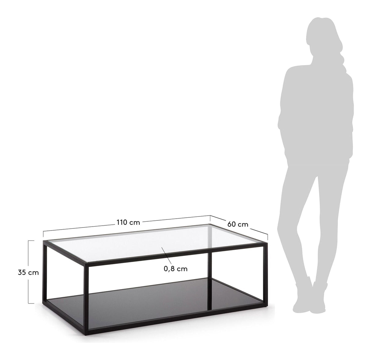 BLACKHILL Coffee table, Black, Tempered glass, 110x60