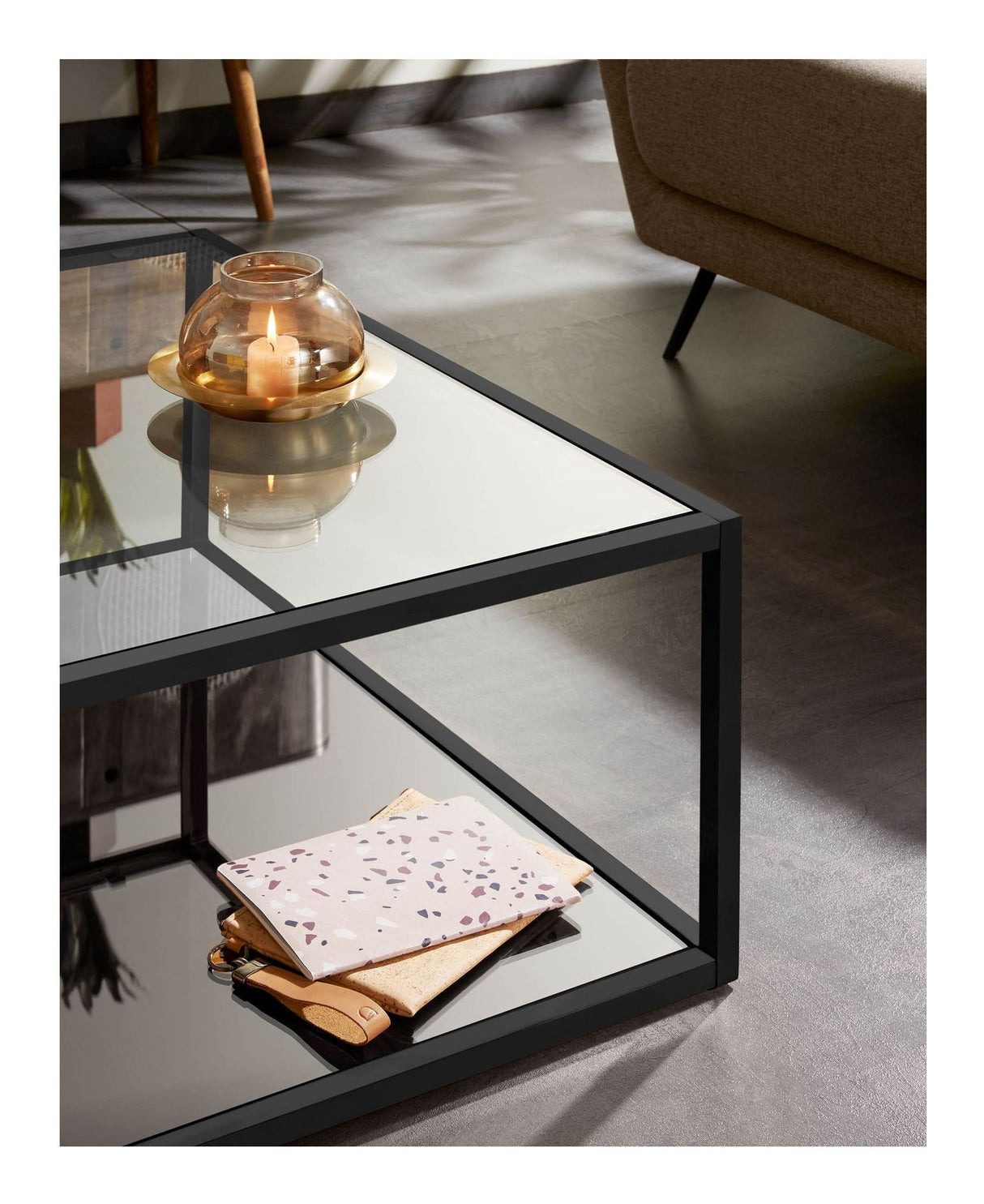 BLACKHILL Coffee table, Black, Tempered glass, 80x80