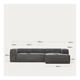 Block 3-pers. Sofa with right-facing chaise longue, B: 300, Gray velvet