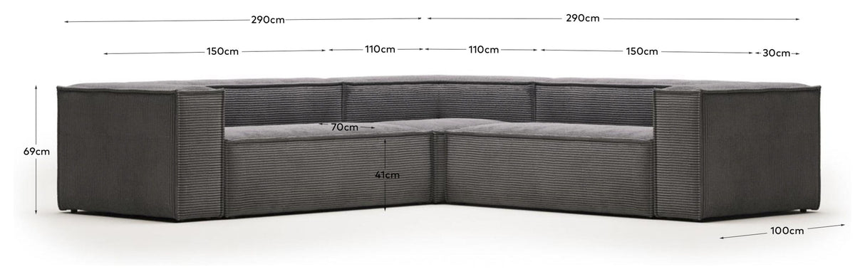 Block 4-pers. Corner sofa, 290x290, Gray velvet