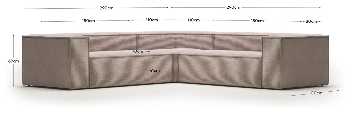 Block 4-pers. Corner sofa, 290x290, Pink velvet