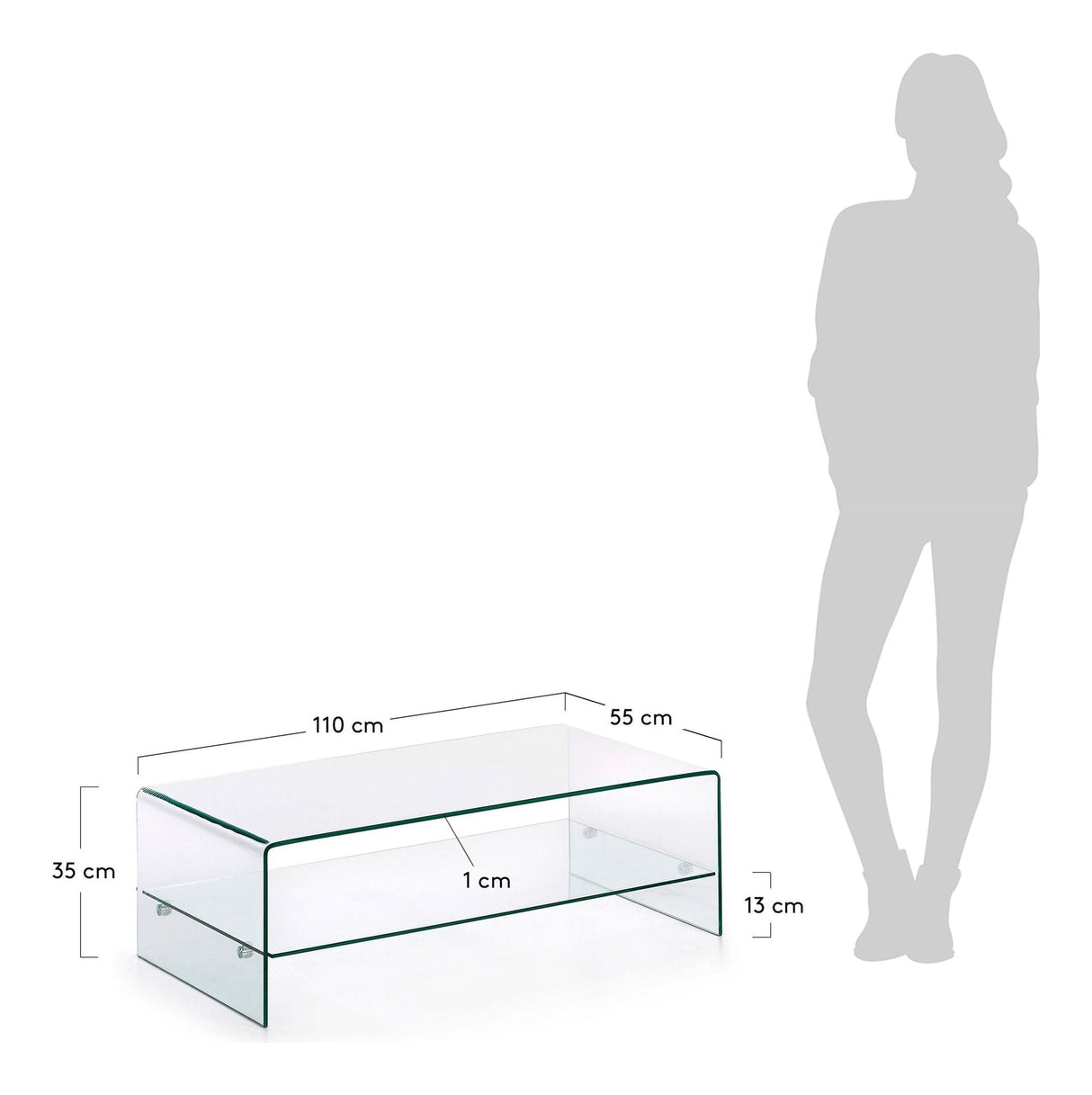 BURANO Coffee table, Tempered glass, 110x55