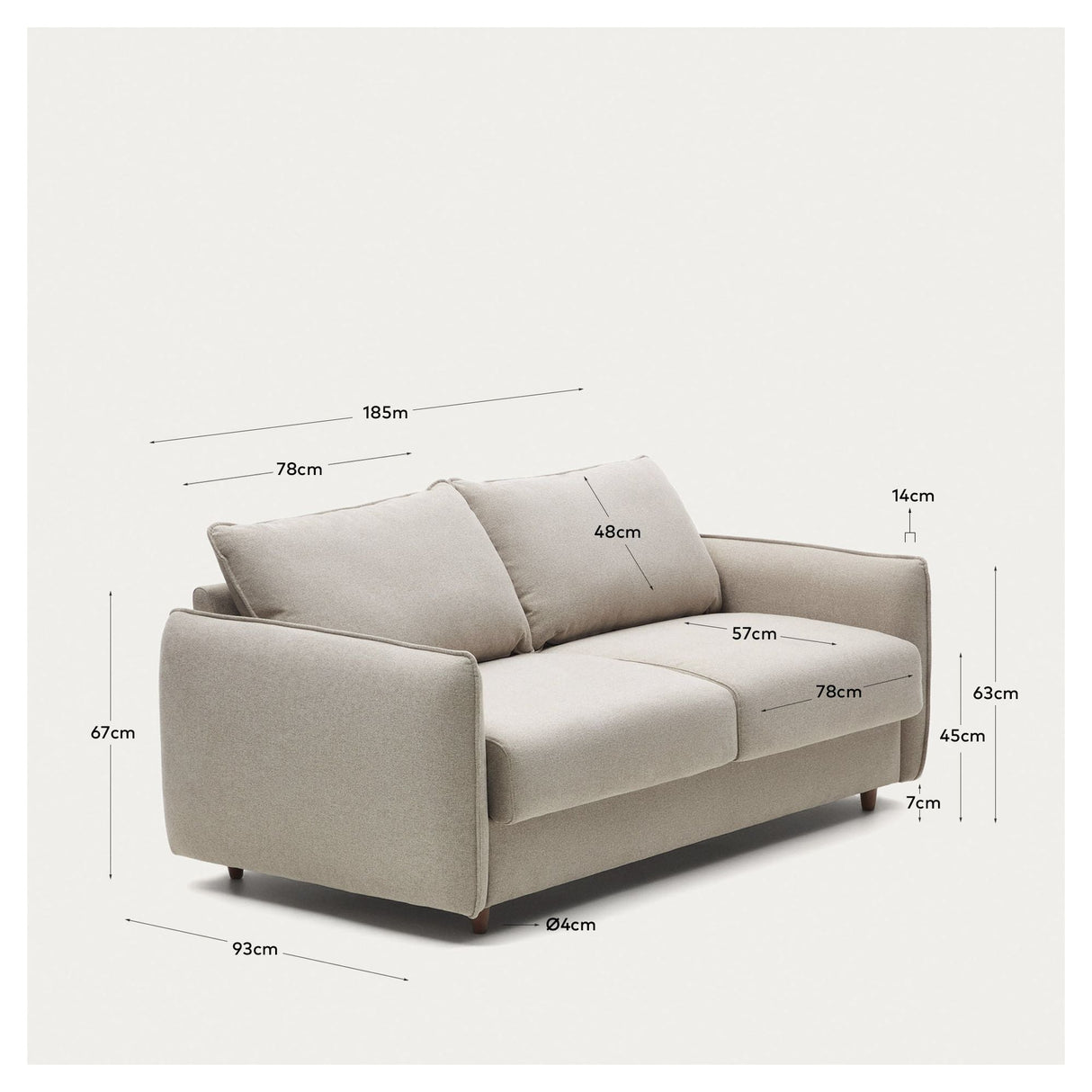 Carlota 2 pers. Sofa bed, Beige chenille