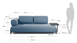 Compo 3-seater sofa with large tray, Blue fabric