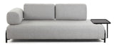 Compo 3-seater sofa with large tray, light gray fabric