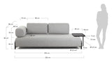 Compo 3-seater sofa with large tray, light gray fabric