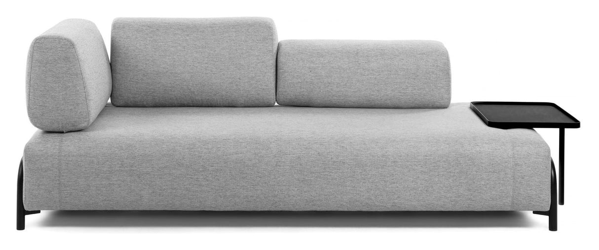 Compo 3-seater sofa with large tray, light gray fabric