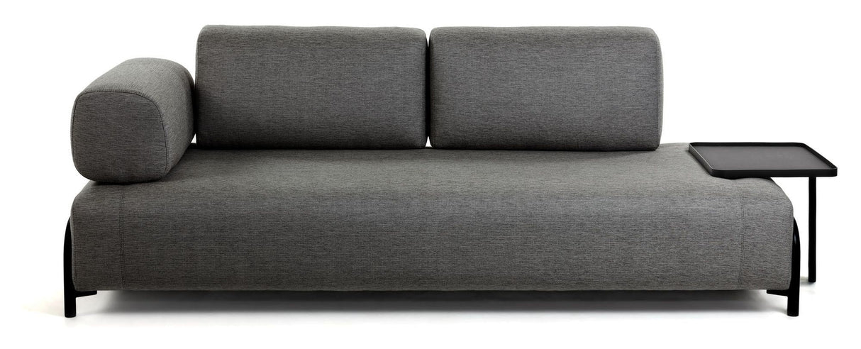 Compo 3-seater sofa with large tray, Dark gray fabric