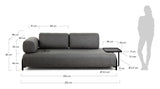 Compo 3-seater sofa with large tray, Dark gray fabric