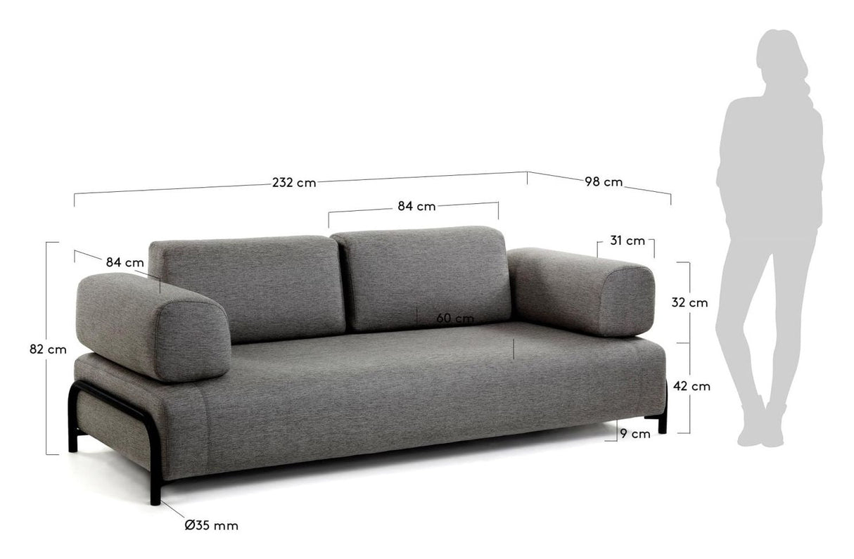 Compo 3 Seater Sofa, Dark Gray