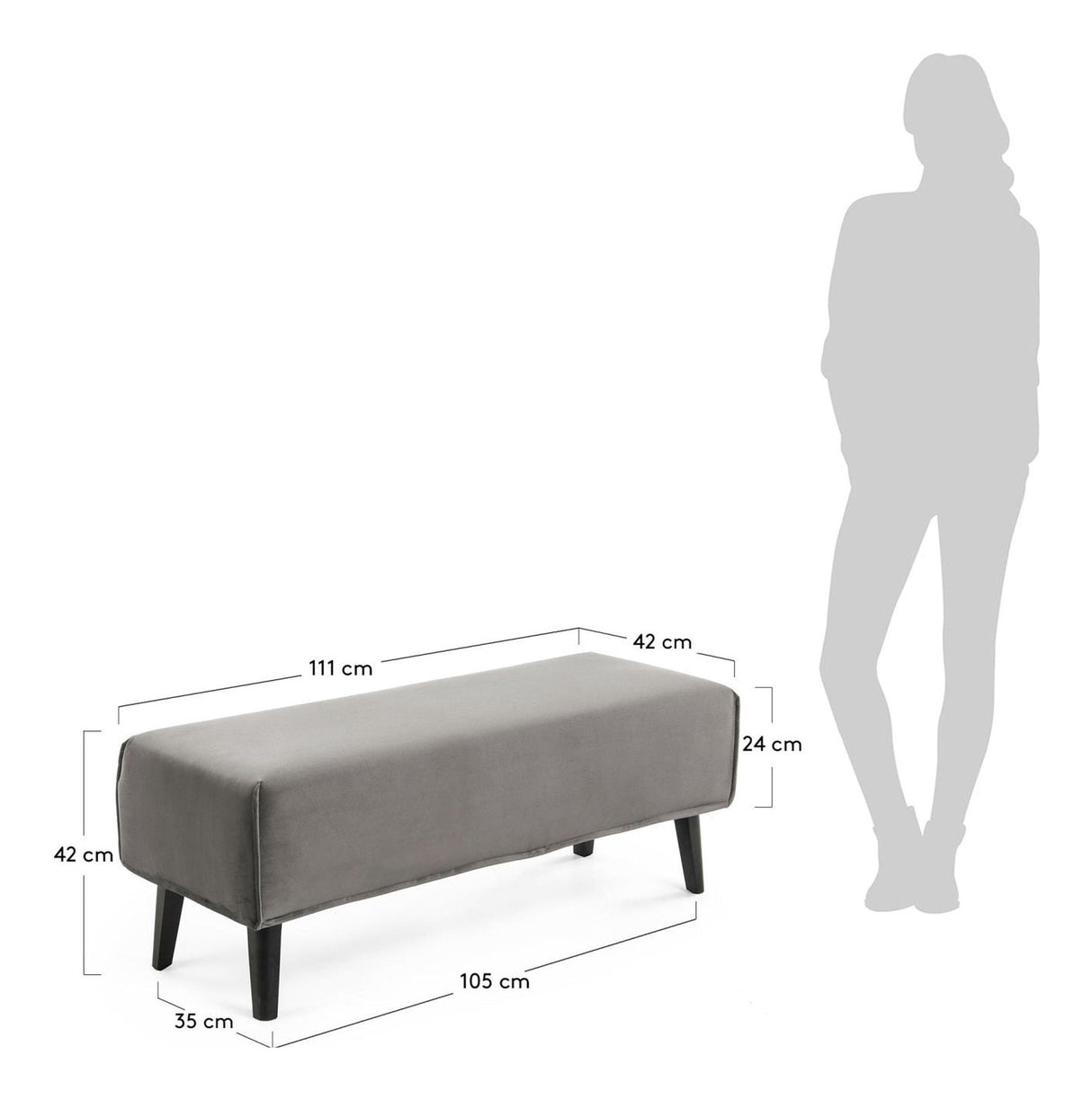 DYLA Bench, Gray velvet, B:111