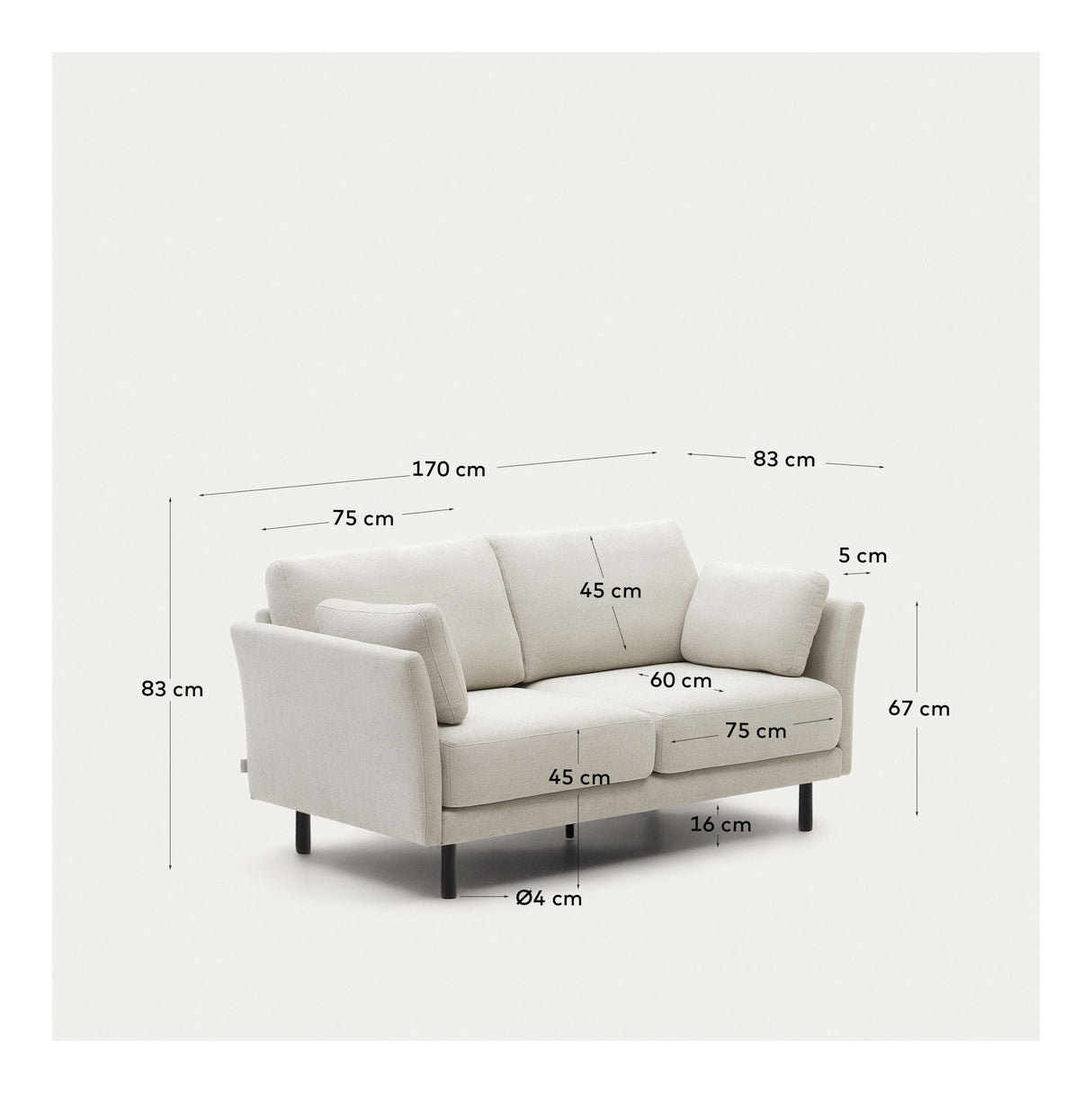 GILMA 2-pers. Sofa with light legs, Pearl