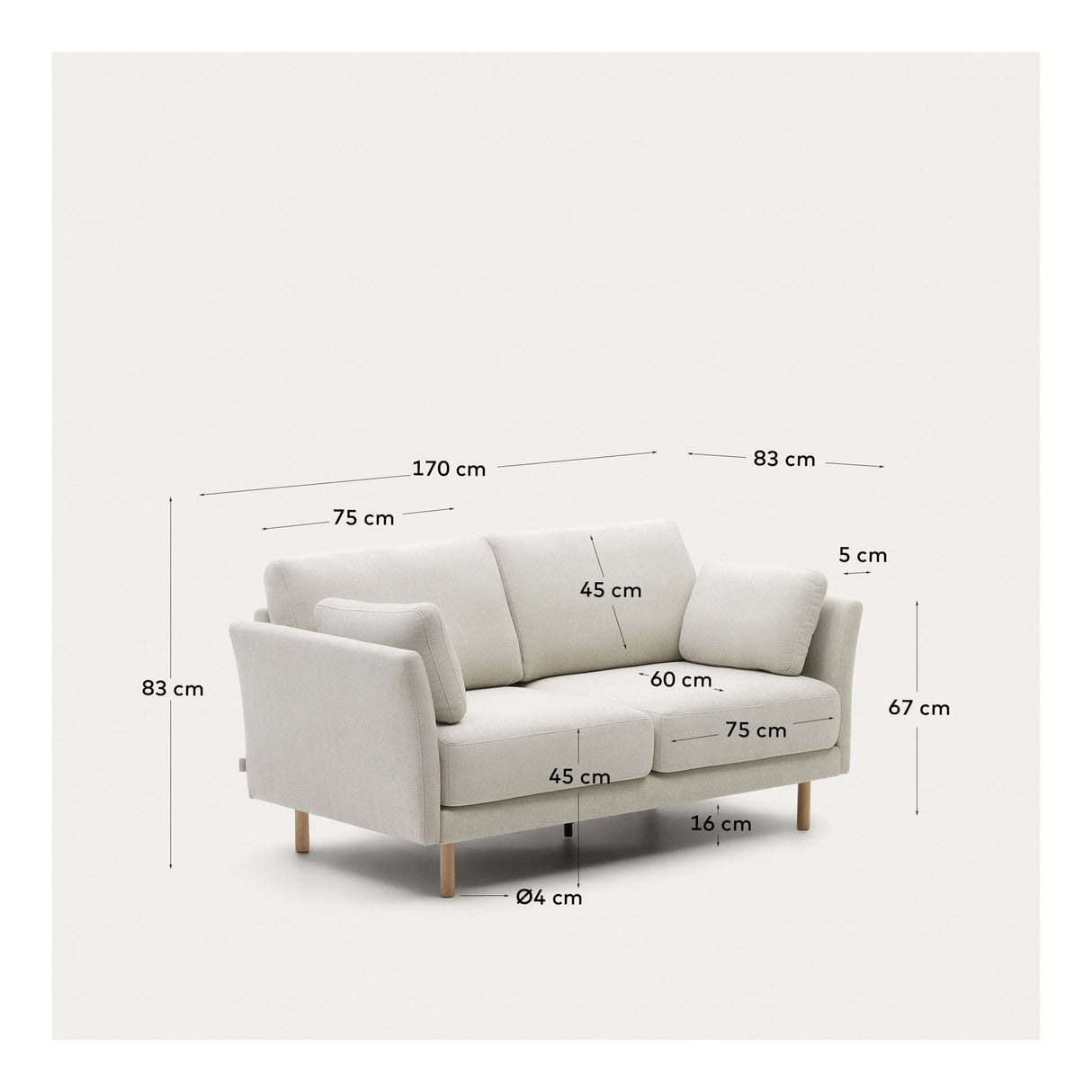 GILMA 2-pers. Sofa with dark legs, Pearl