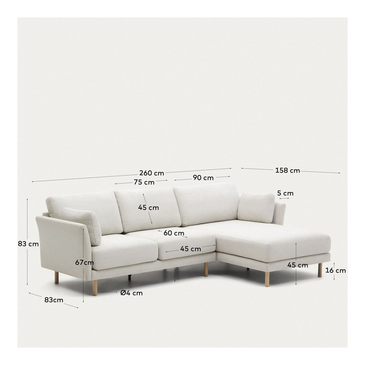 GILMA, three-seater. Sofa white/oak