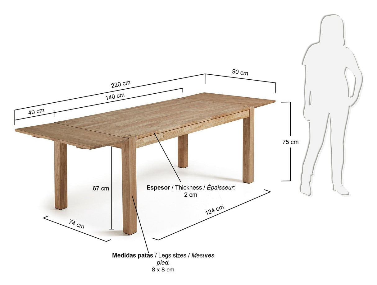 ISBEL Dining table with extension, Nature, 140 - 220x90