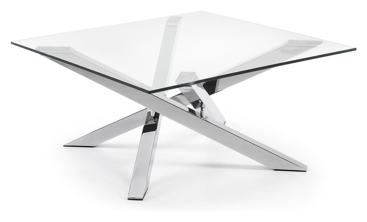 KAMIDO Coffee table, Silver, Tempered glass, 90x90