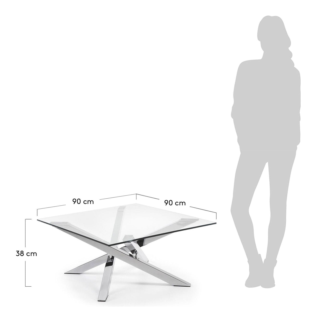 KAMIDO Coffee table, Silver, Tempered glass, 90x90