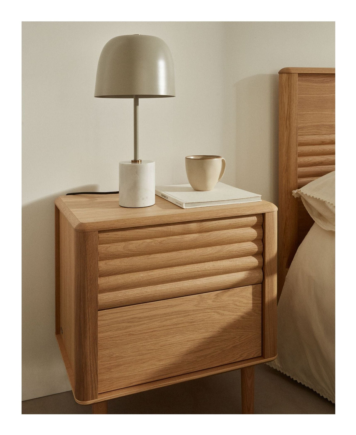 Lenon Bedside table with 2 drawers, Nature, Oak veneer, 50x55