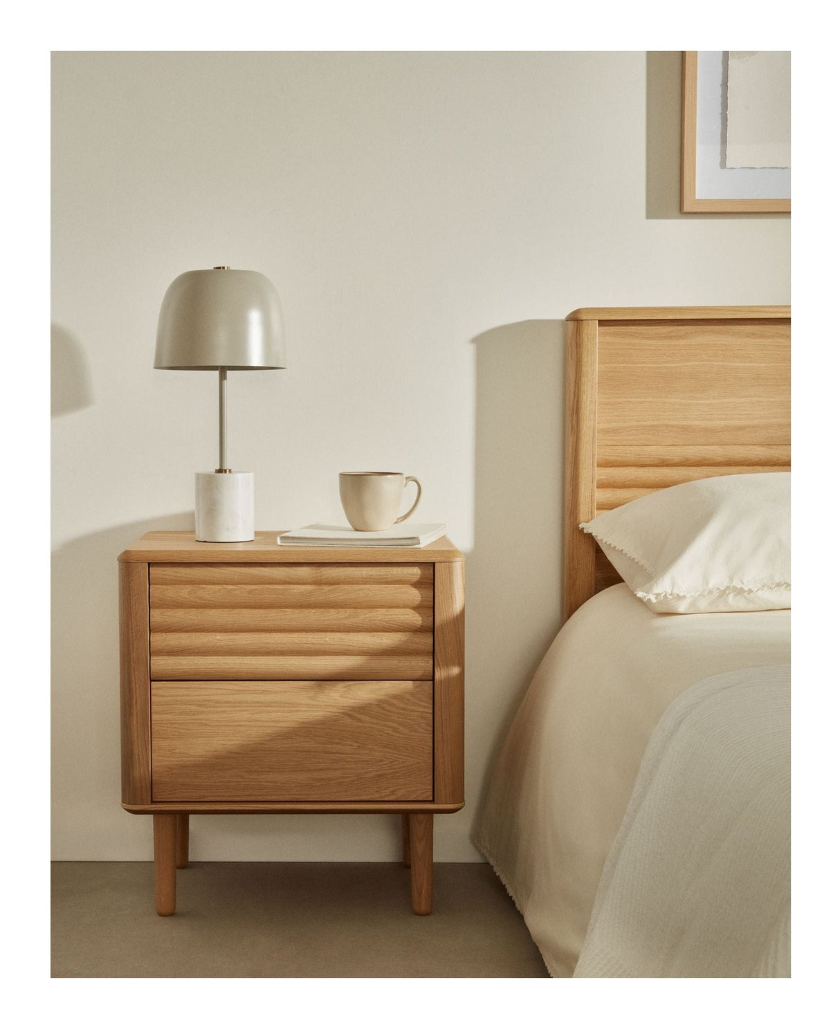 Lenon Bedside table with 2 drawers, Nature, Oak veneer, 50x55