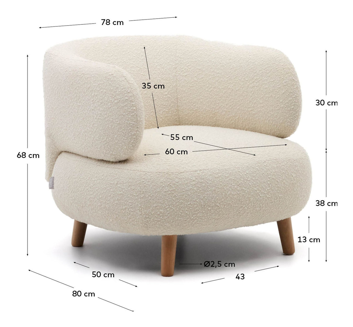 LUISA Armchair, White Bouclé