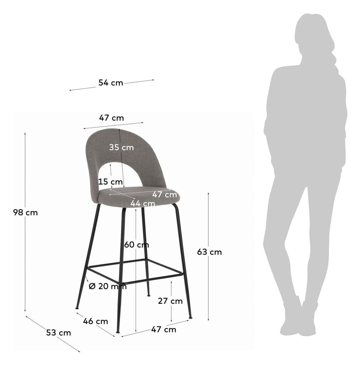 Mahalia Barstool H:63, Light gray