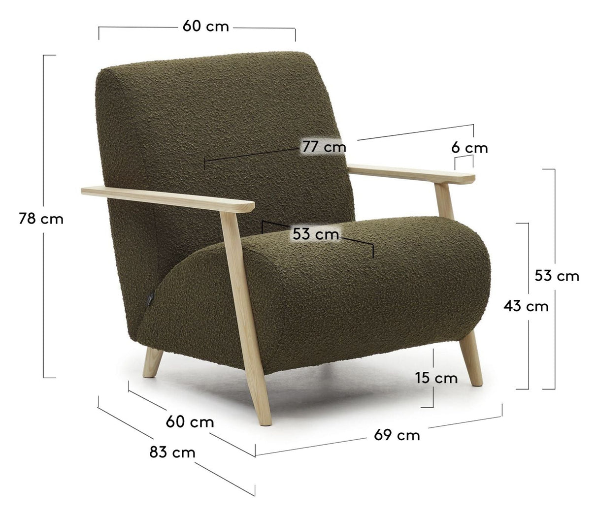 Meghan Armchair with armrests in nature, Green Fleece