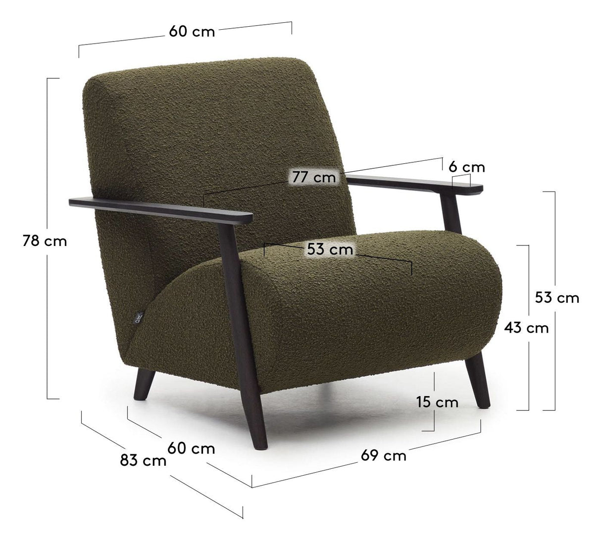 Meghan Armchair with armrests in black, Green Fleece