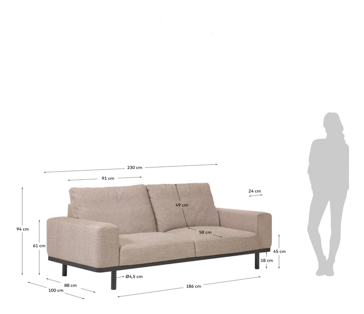 Noa 3-pers. Sofa, Beige/Black