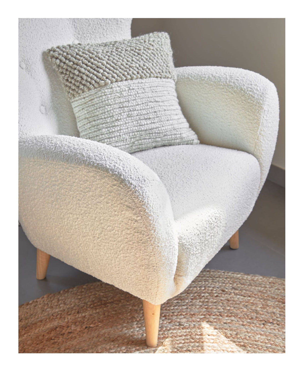 PATIO Armchair, White Bouclé