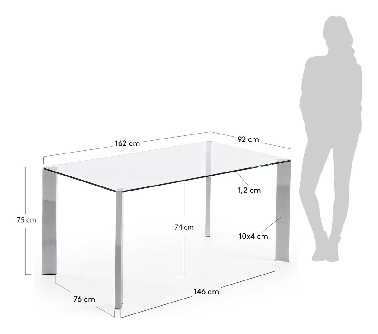 SPOT Dining table, Tempered glass, 162x92