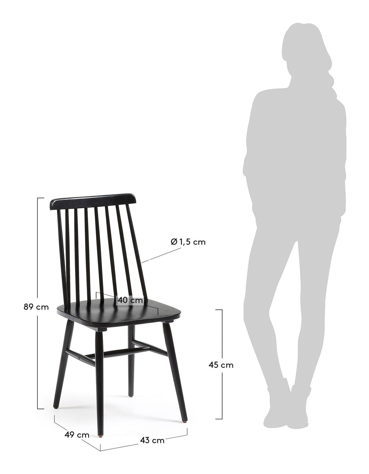 TRESSIA Dining chair with black lacquer, MDF and solid rubber