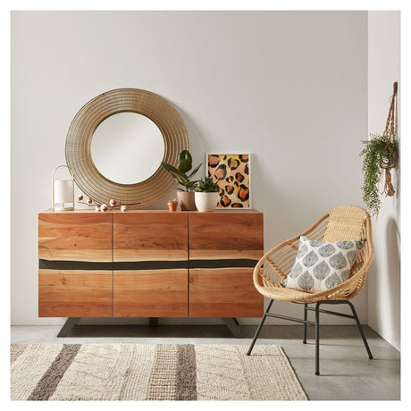 Uxia sideboard in solid acacia wood with 3 doors, 148x85