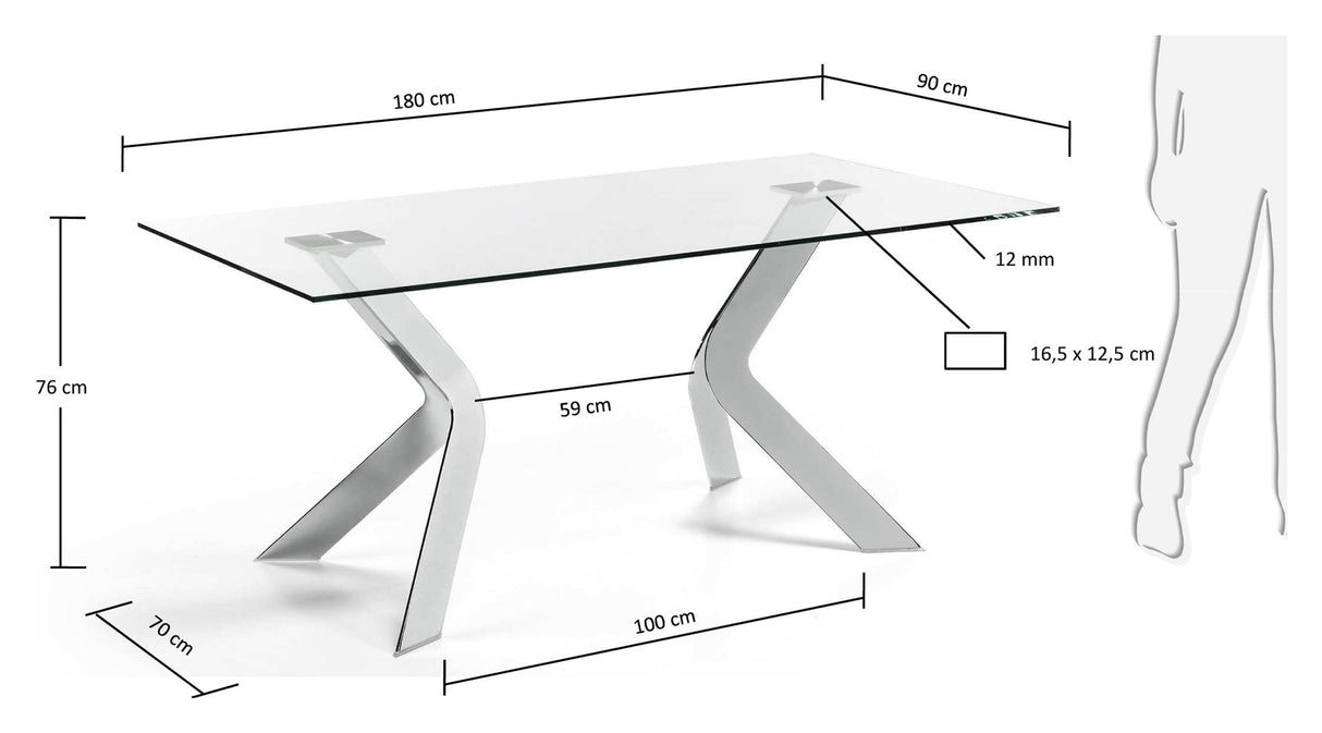 WESTPORT Dining table, Tempered glass, 180x90