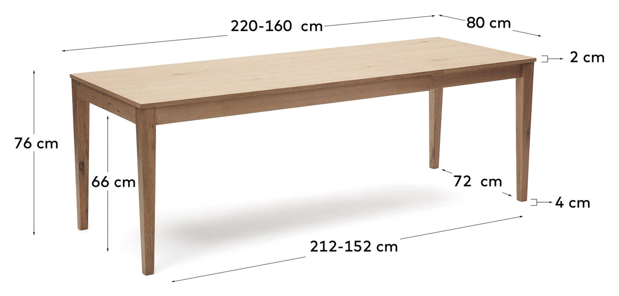 YAIN Dining table with extension, Nature Wood, 160x80