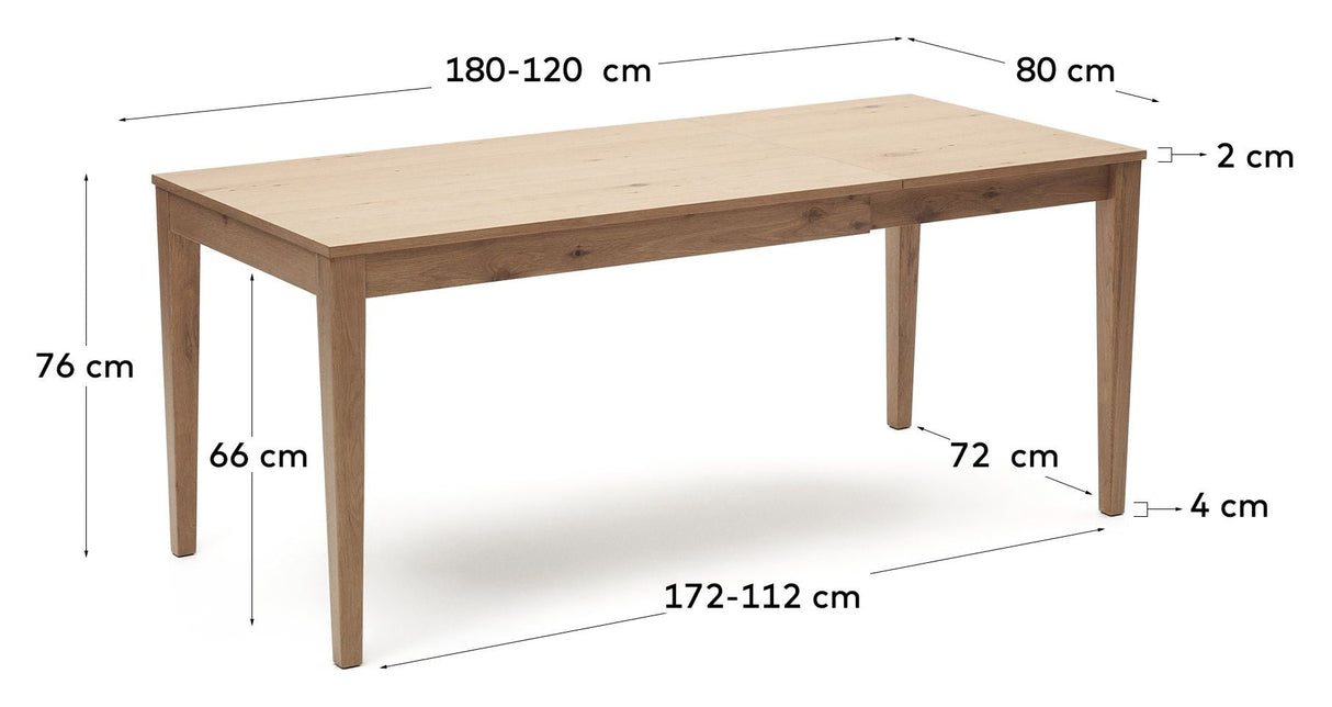 Yain Extendable table with oak veneer and solid oak, 120x80