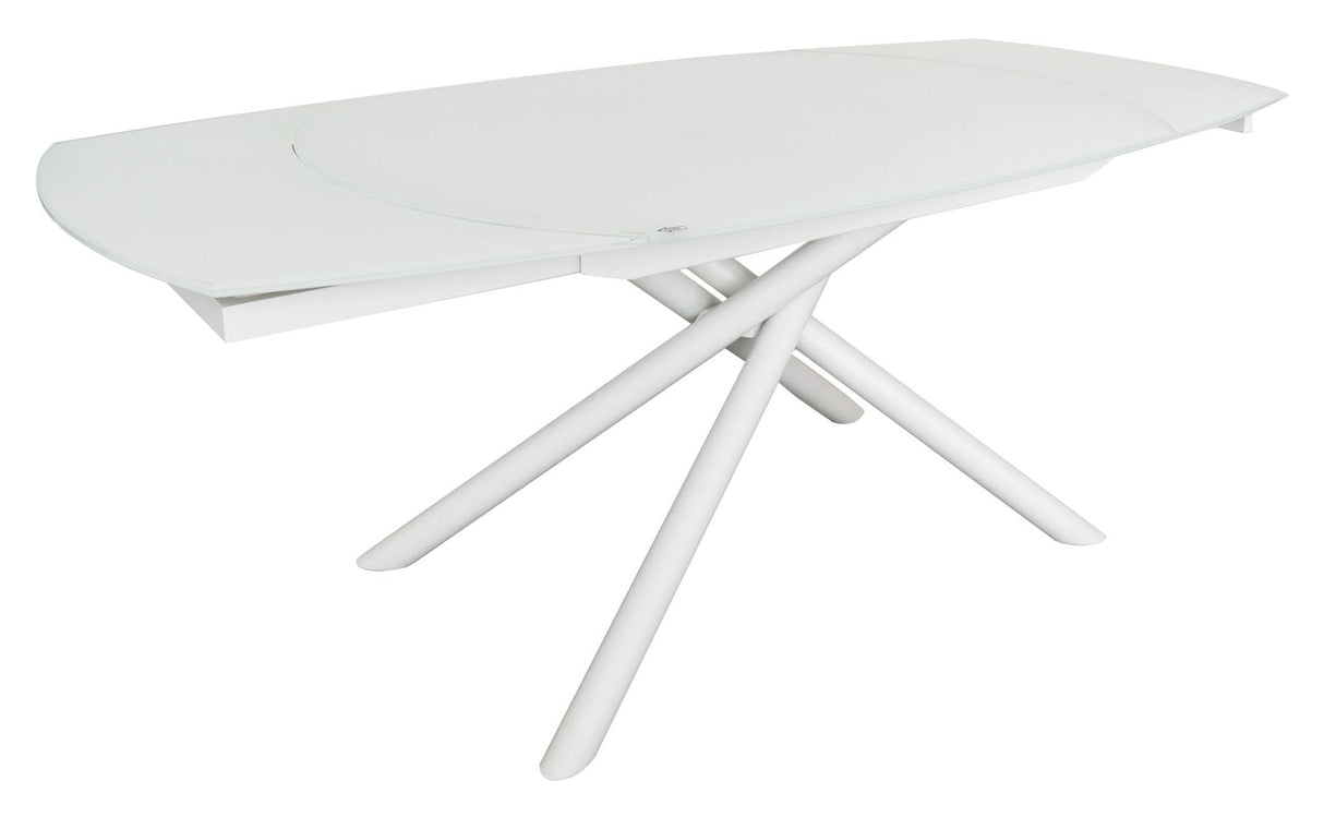 Yodalia Retractable table, White glass and MDF, 130x100